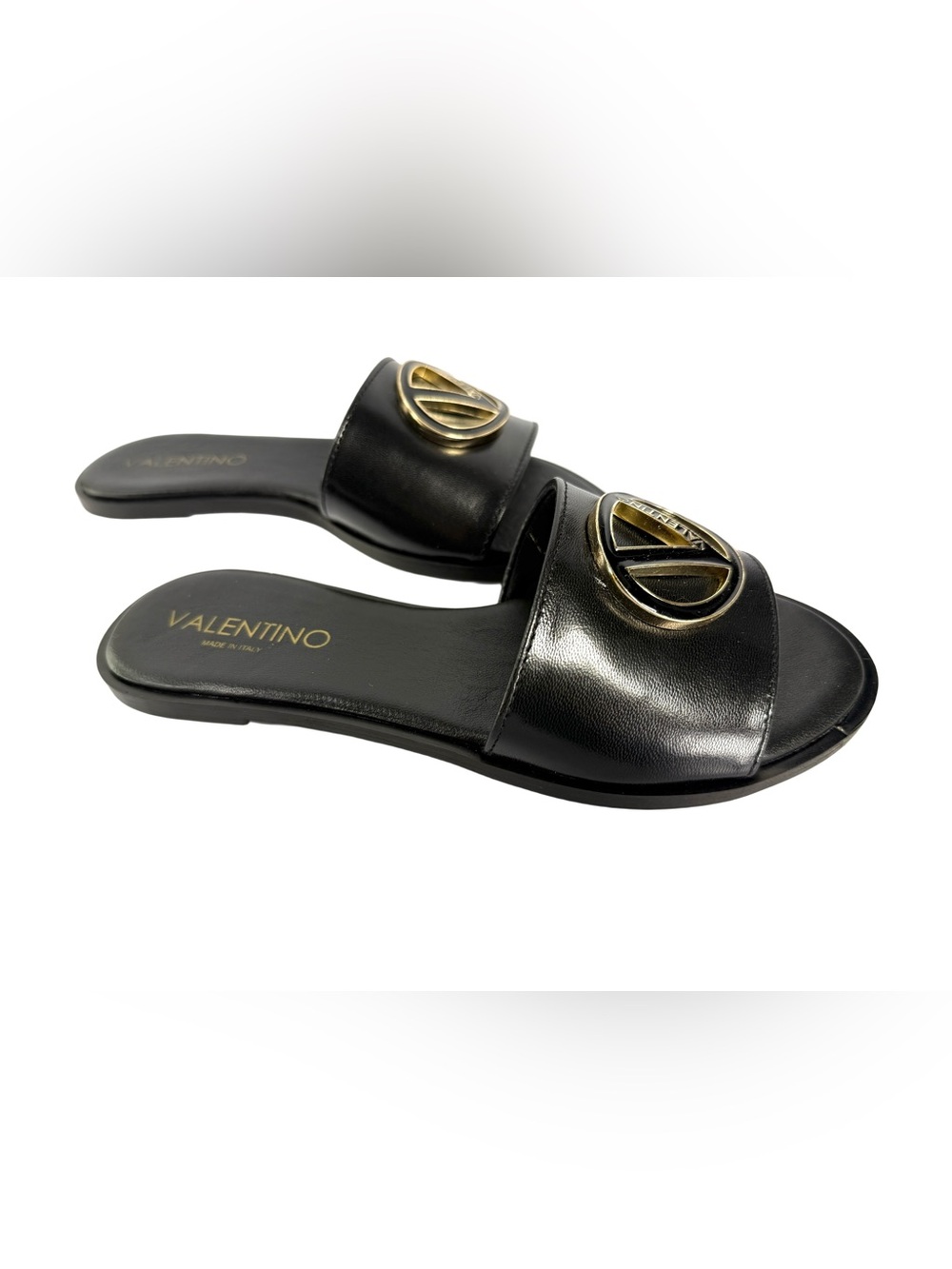 Valentino Black Leather Logo Slide Sandals - Picture 5 of 11